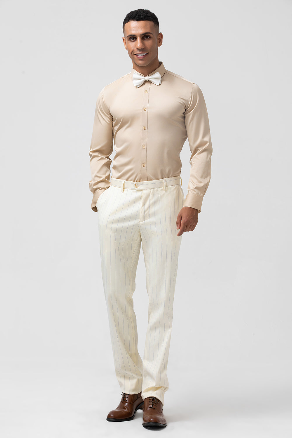 Ivory Peak Lapel Single Breasted 2 Piece Pinstripe Men's Suits