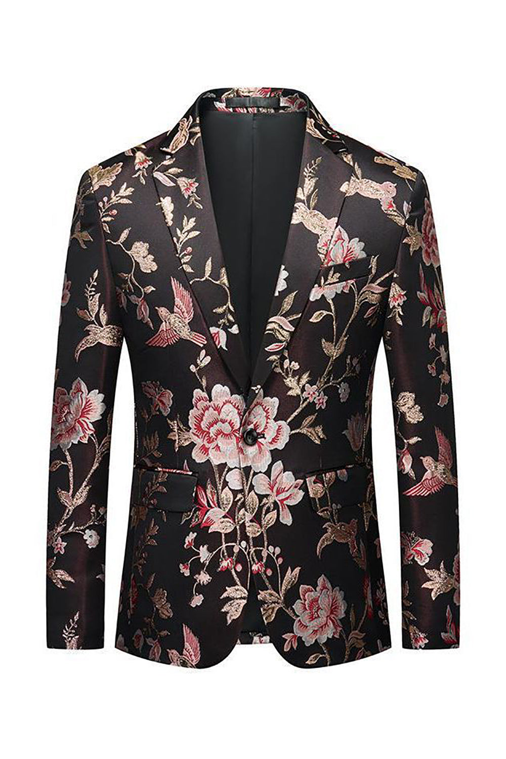 Blazer homme jacquard fleur noire revers crantés