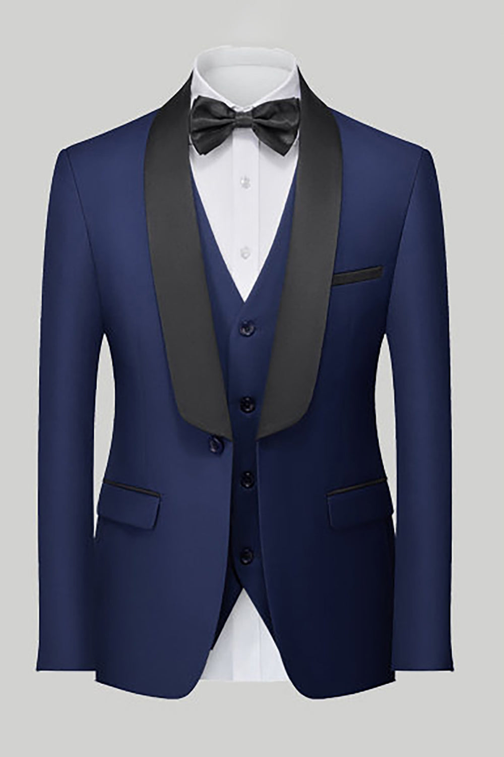 Costumes de bal pour homme 3 pièces avec revers châle bleu roi