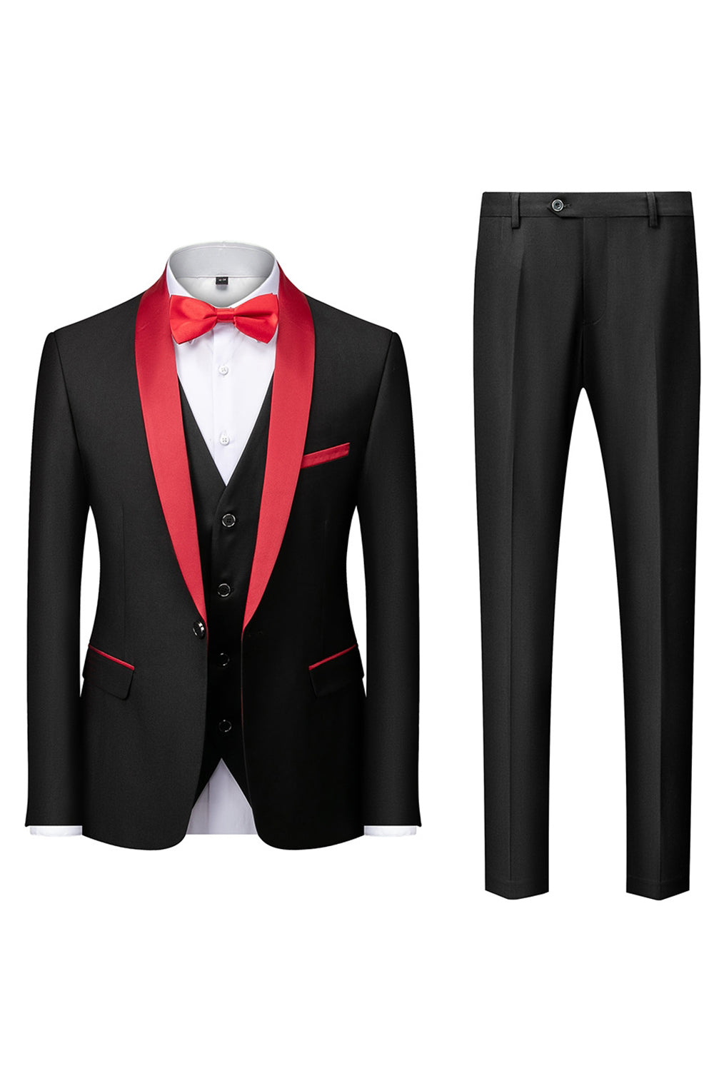 Black Shawl Lapel 3-Piece Long-Sleeved Men's Suits