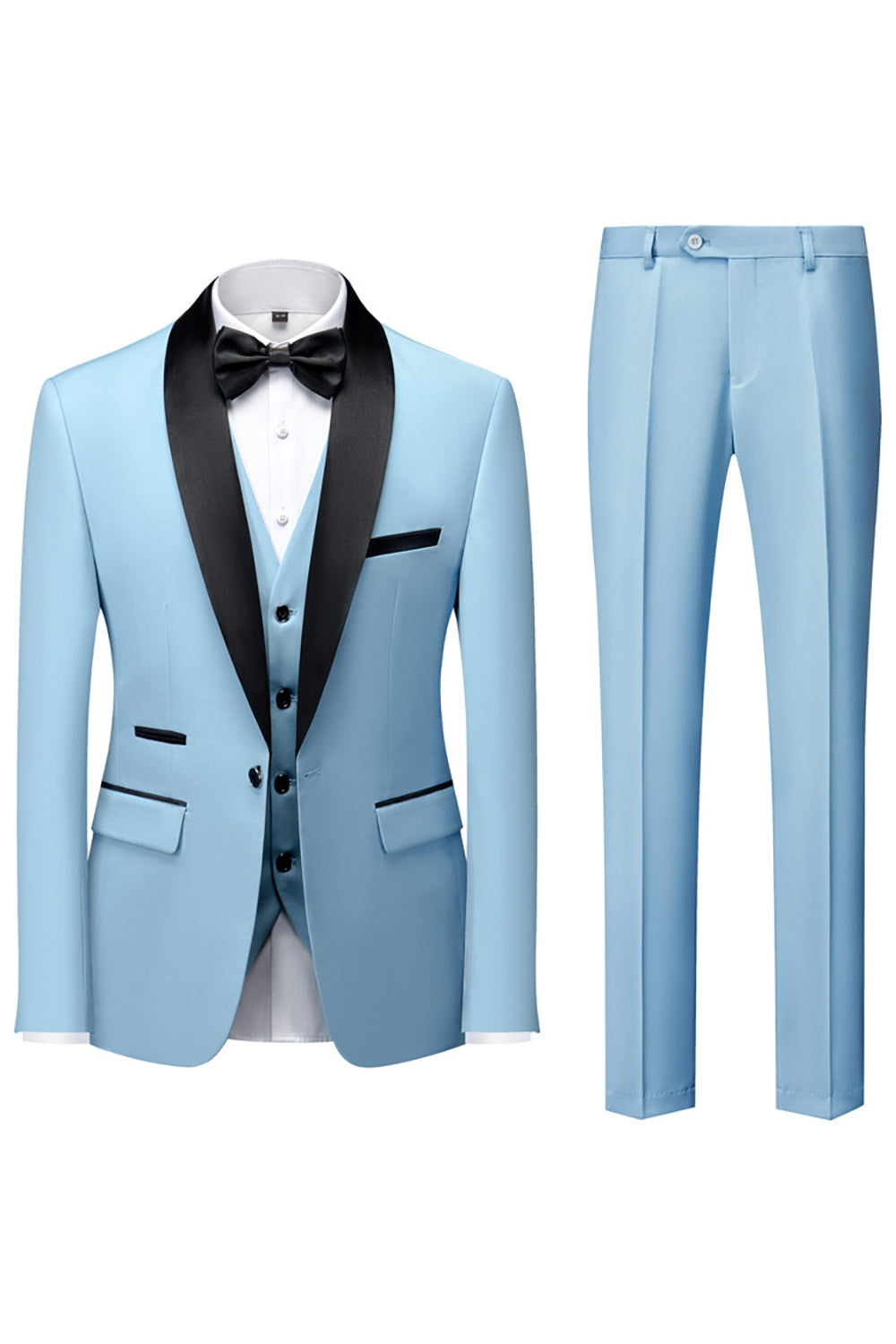 Black Shawl Lapel 3-Piece Long-Sleeved Men's Suits