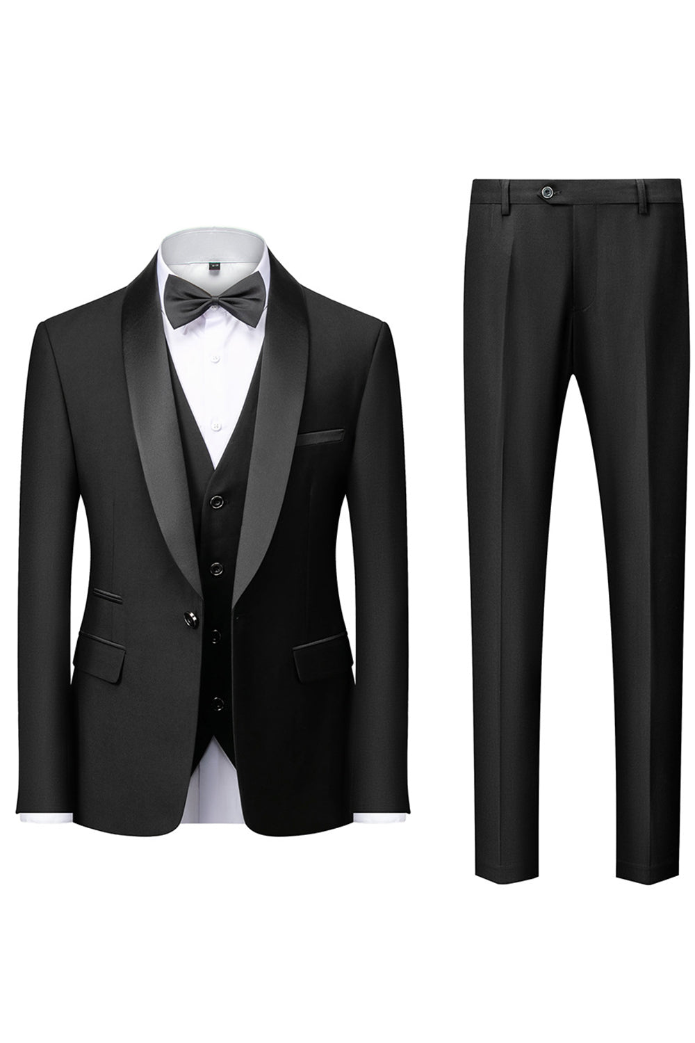 Black Shawl Lapel 3-Piece Long-Sleeved Men's Suits