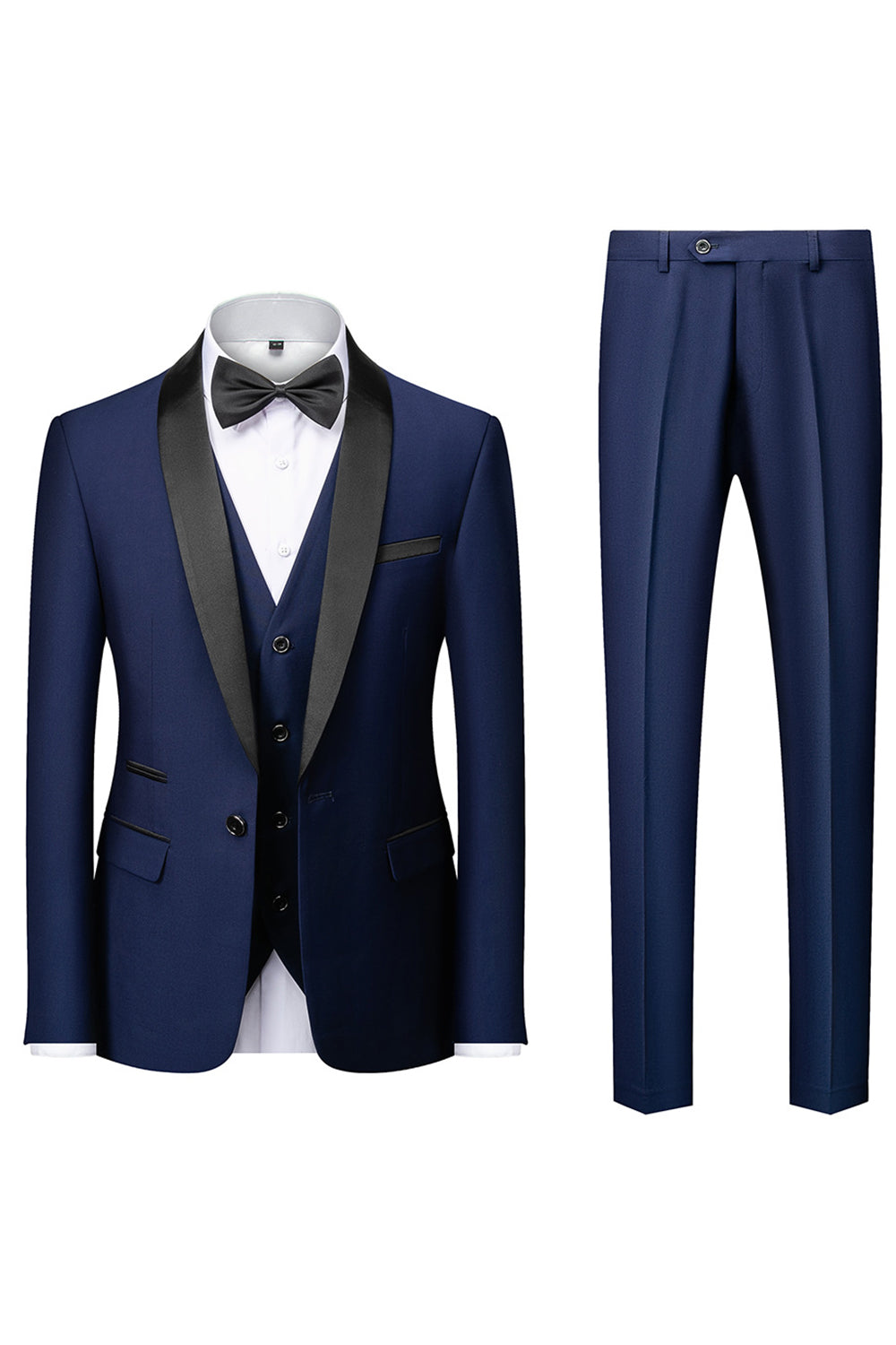 Black Shawl Lapel 3-Piece Long-Sleeved Men's Suits