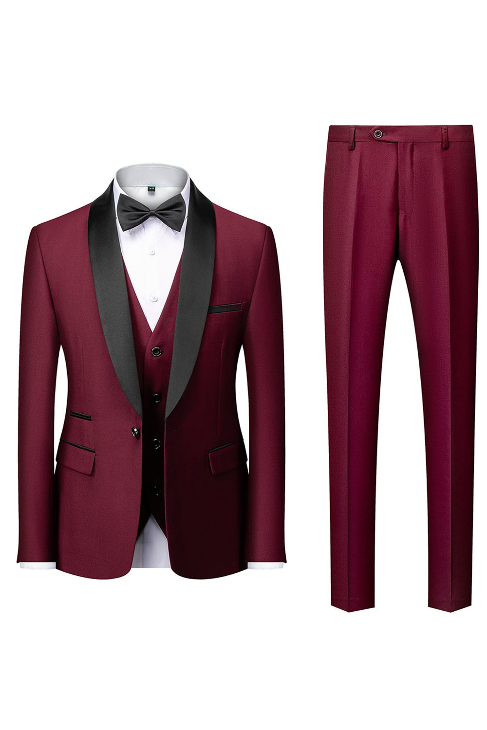 Black Shawl Lapel 3-Piece Long-Sleeved Men's Suits