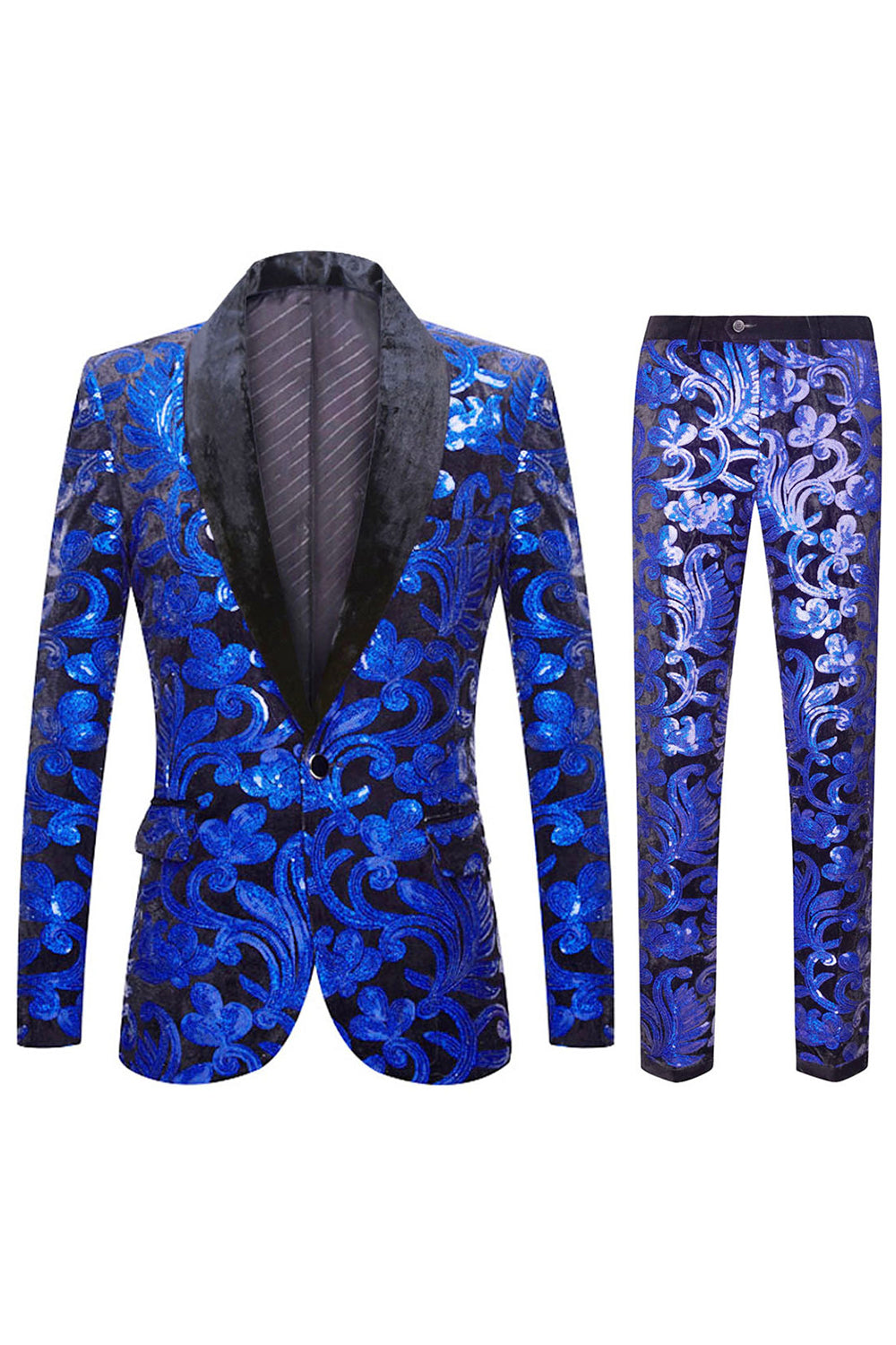 Royal Blue Sequins Men's 2 Piece Suits