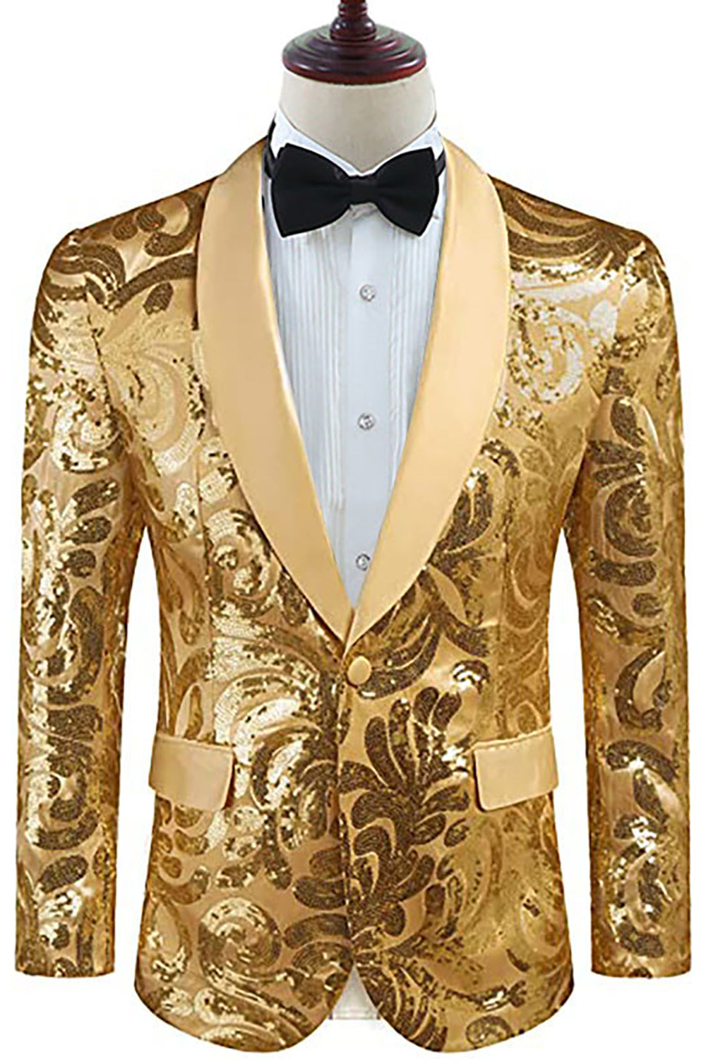 Blazer homme à revers châle doré et sequins