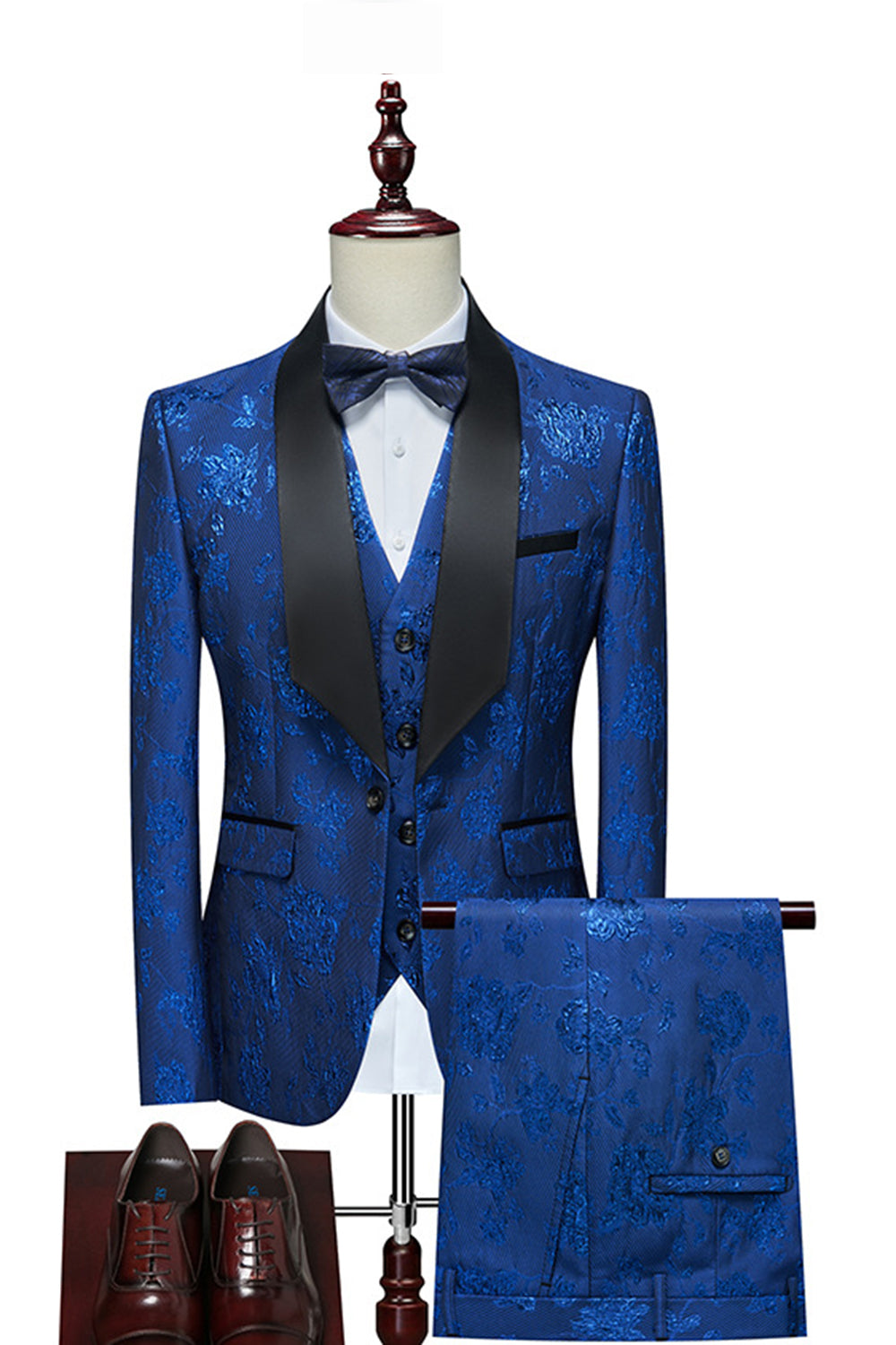 Red Jacquard Shawl Lapel 3-Piece Men's Suits