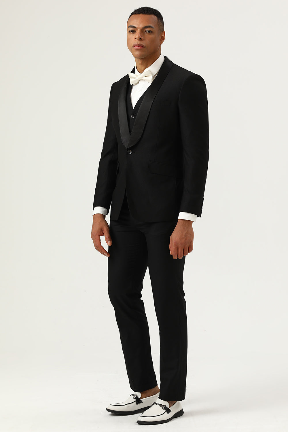 Costumes Homme 3 Pièces Revers Châle Noir Simple Boutonnage