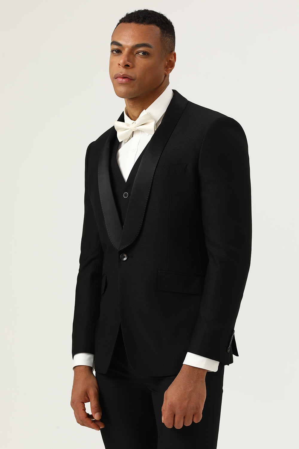 Costumes Homme 3 Pièces Revers Châle Noir Simple Boutonnage