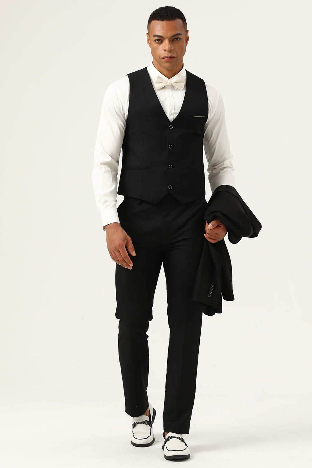 Costumes Homme 3 Pièces Revers Châle Noir Simple Boutonnage