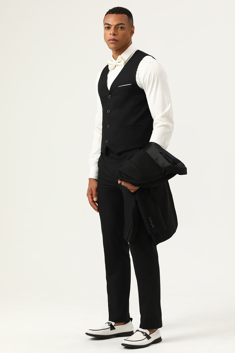 Costumes Homme 3 Pièces Revers Châle Noir Simple Boutonnage