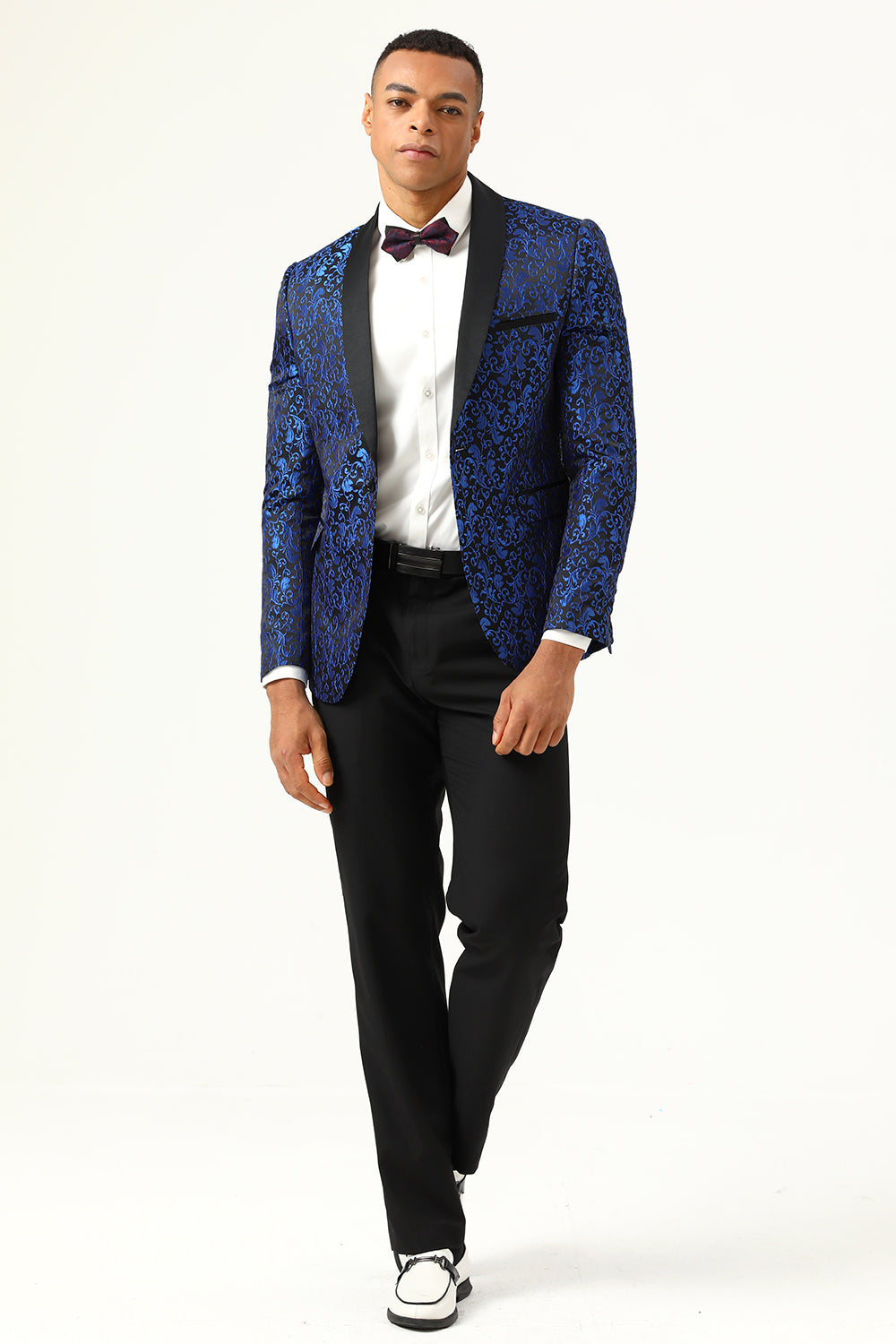 Blazer de bal jacquard pour homme à revers châle rouge, un bouton