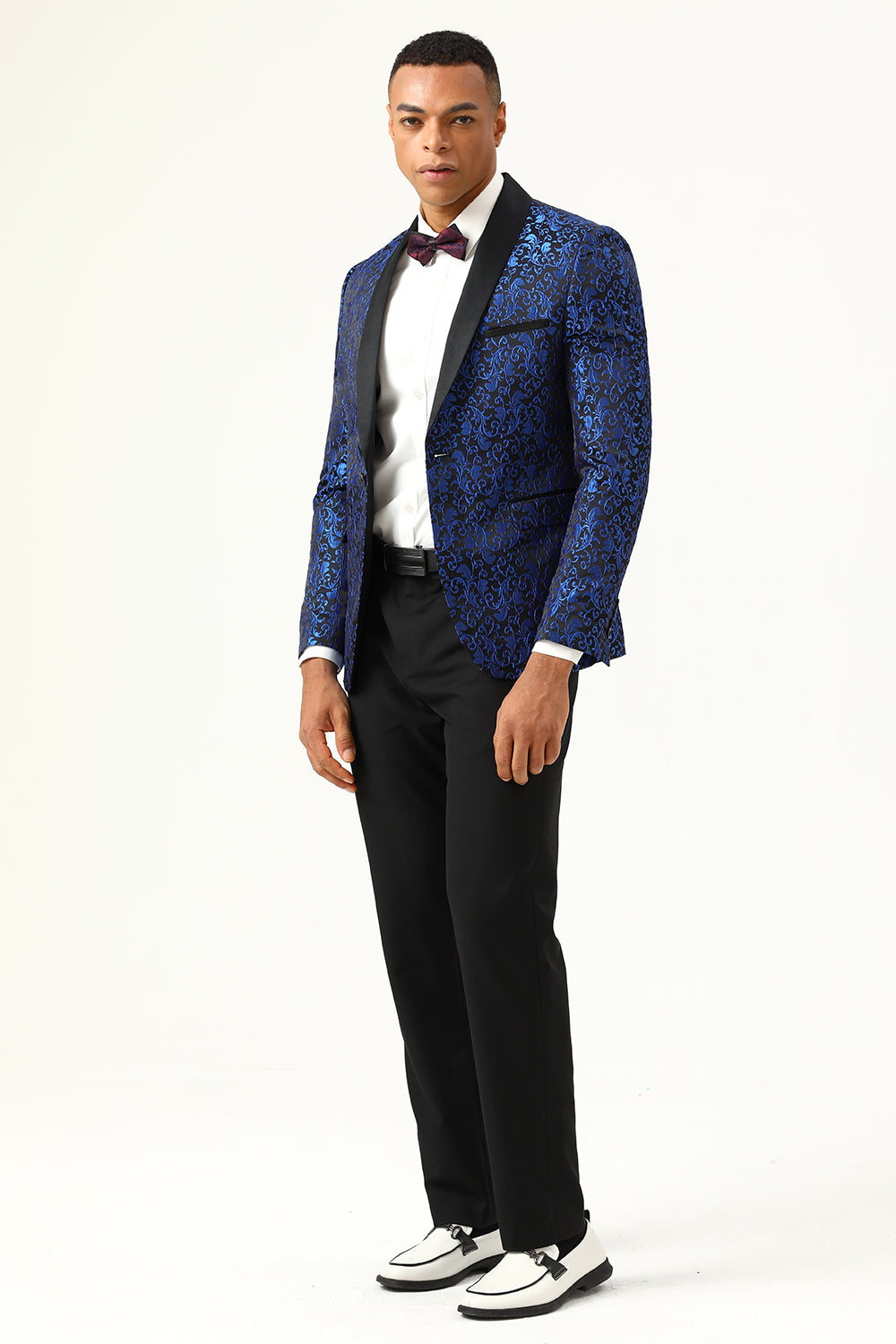 Blazer de bal jacquard pour homme à revers châle rouge, un bouton