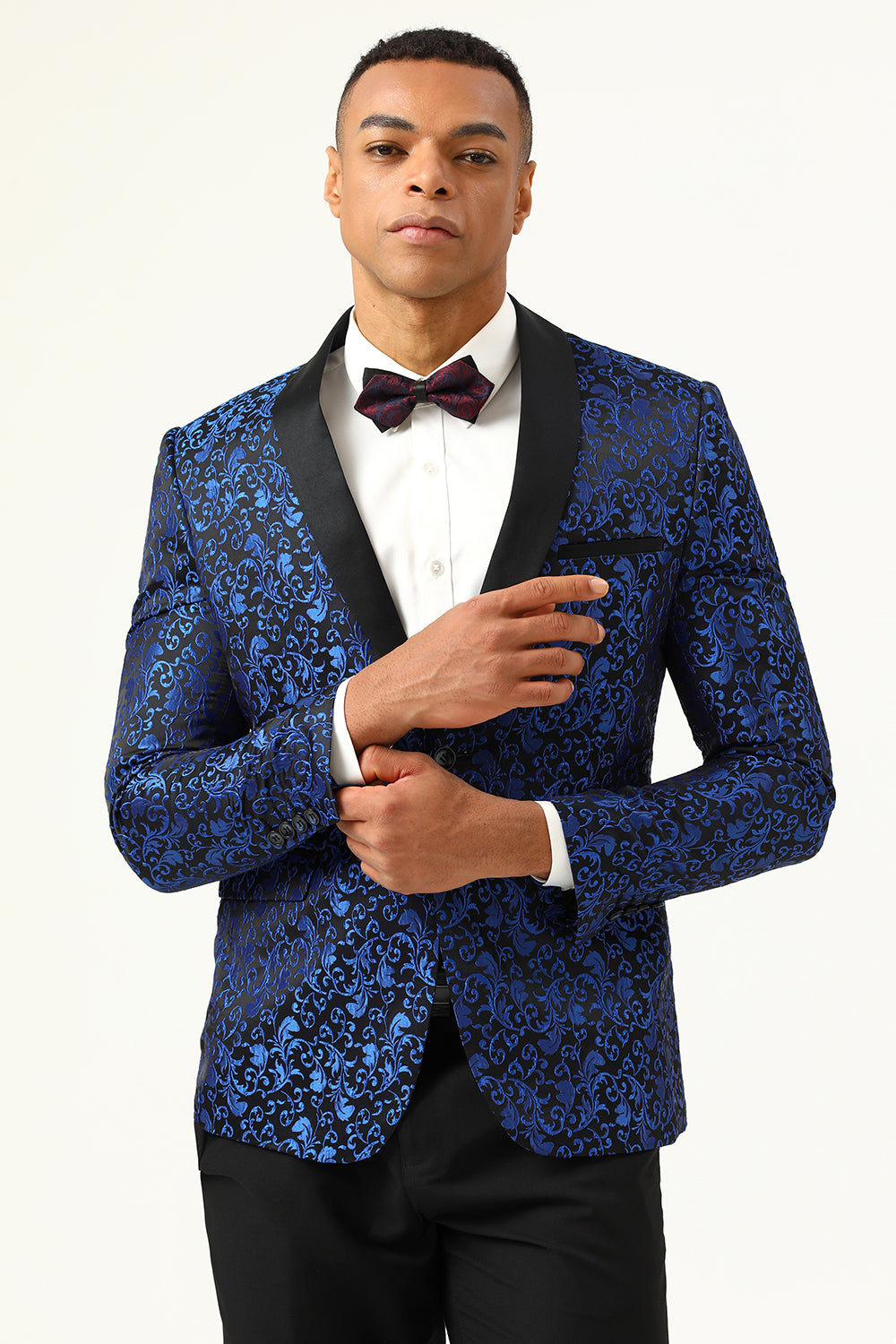 Blazer de bal jacquard pour homme à revers châle rouge, un bouton