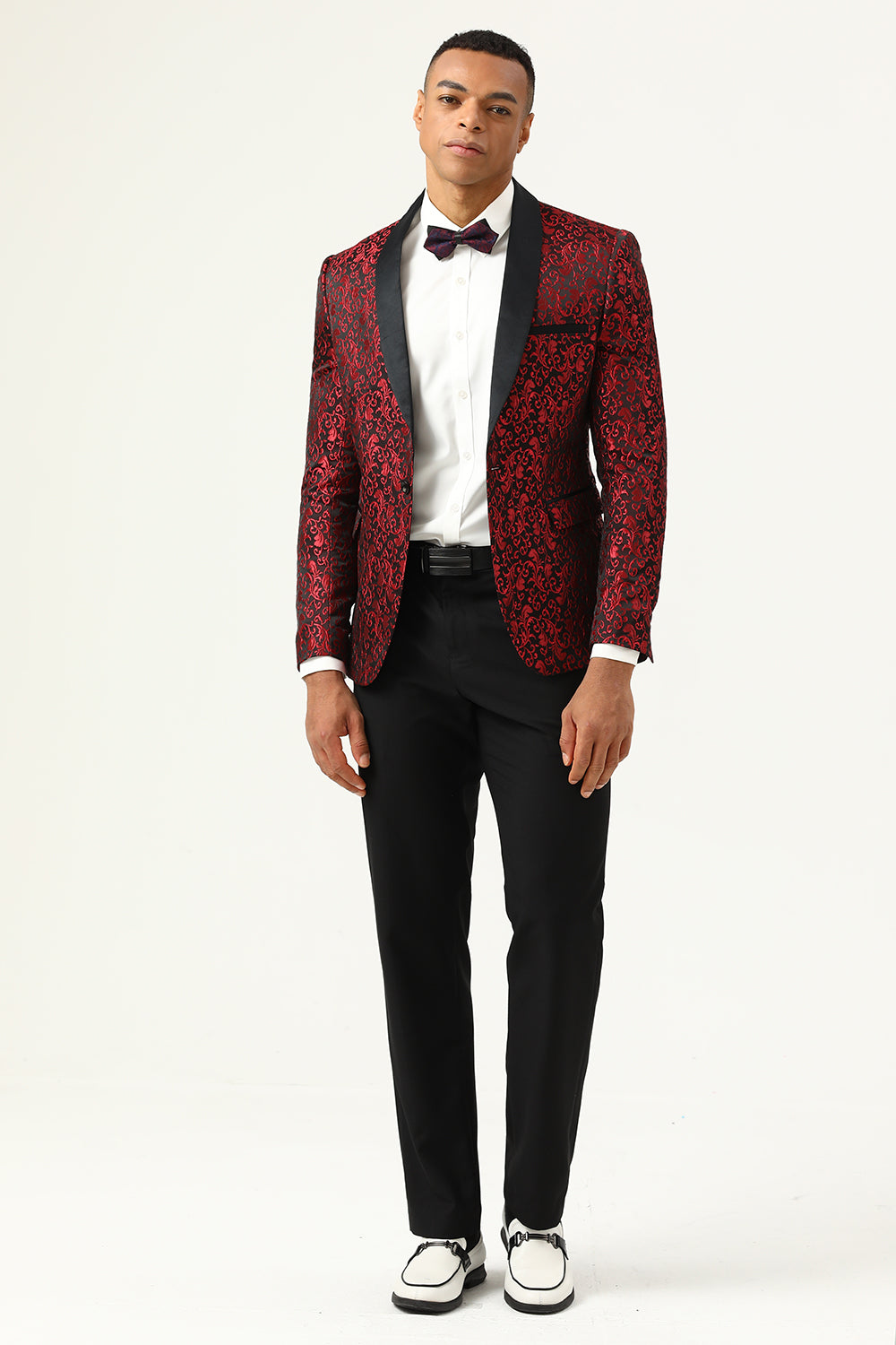 Blazer de bal pour homme Jacquard à un bouton avec revers châle blanc