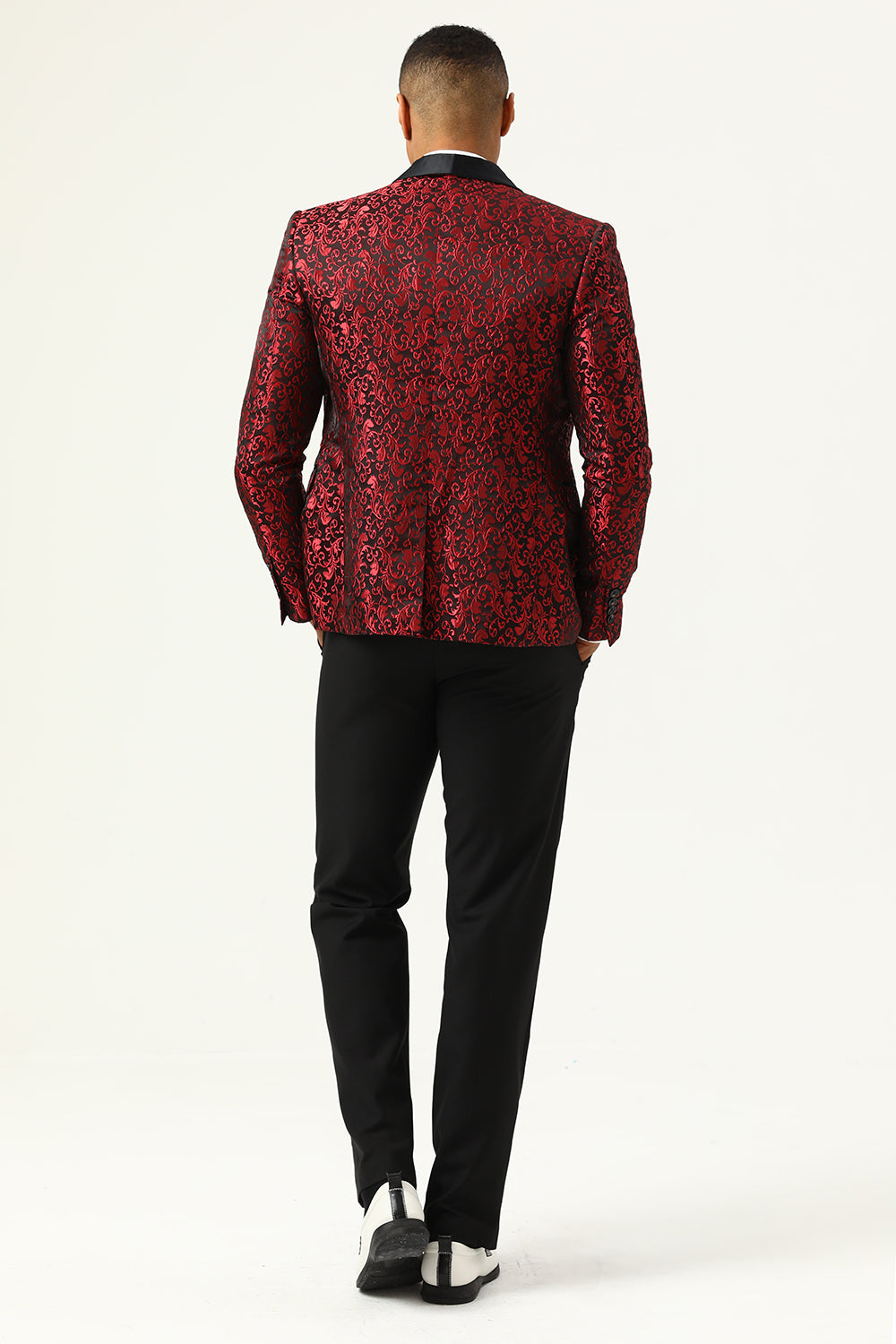 Blazer de bal pour homme Jacquard à un bouton avec revers châle blanc
