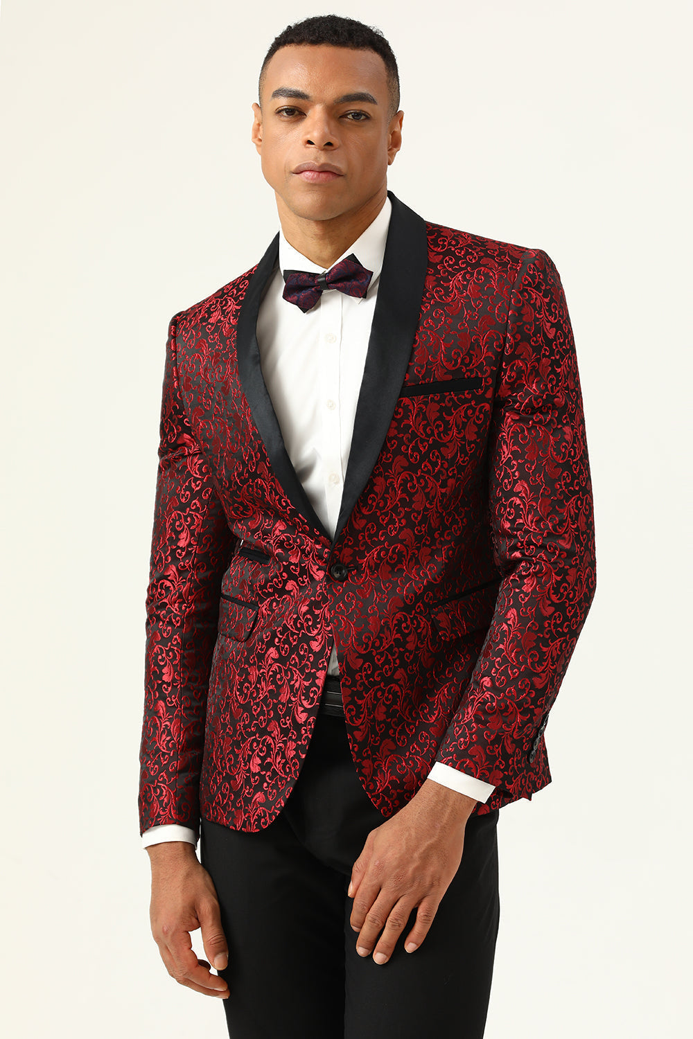Blazer de bal pour homme Jacquard à un bouton avec revers châle blanc