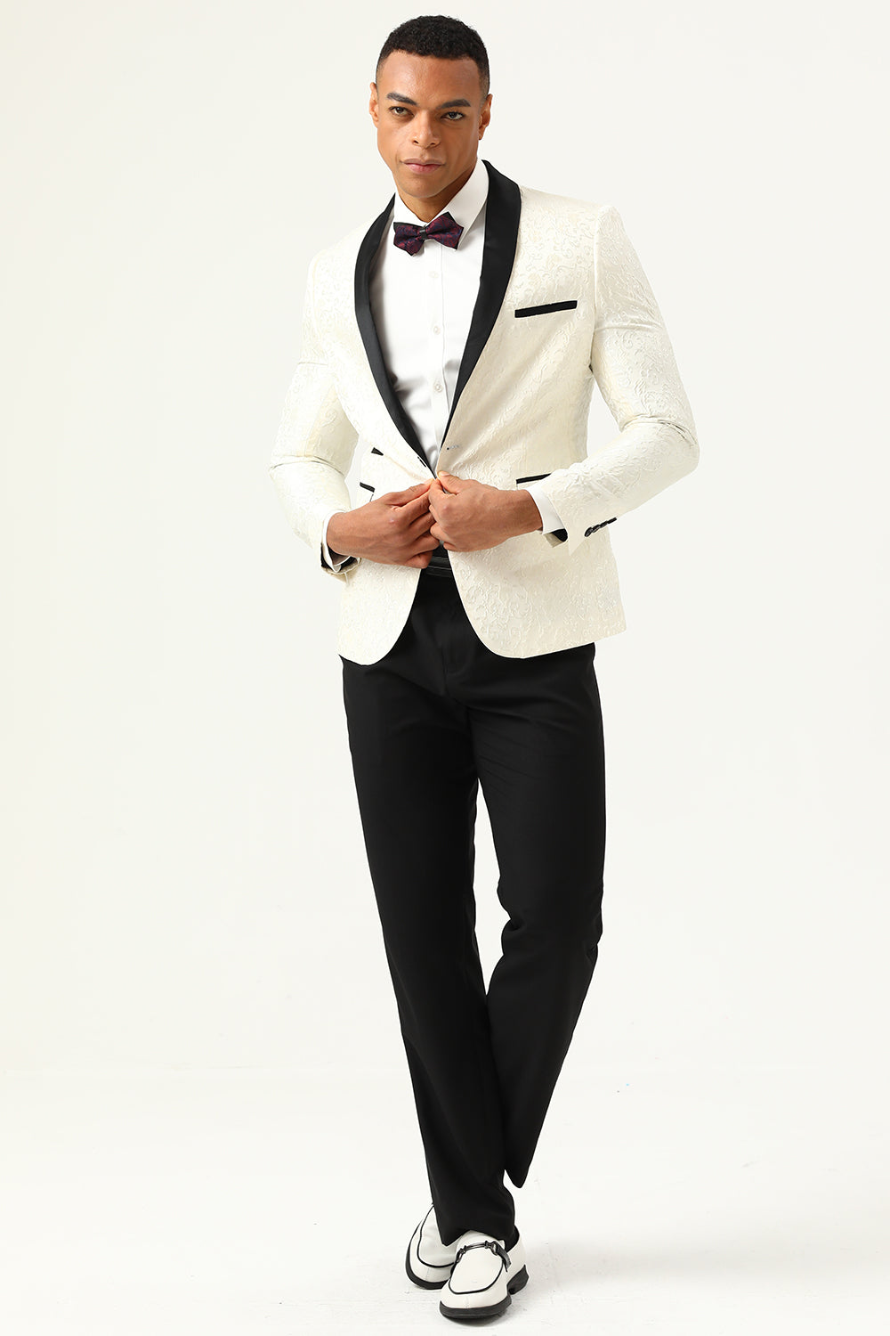 Blazer de bal pour homme Jacquard à un bouton avec revers châle blanc