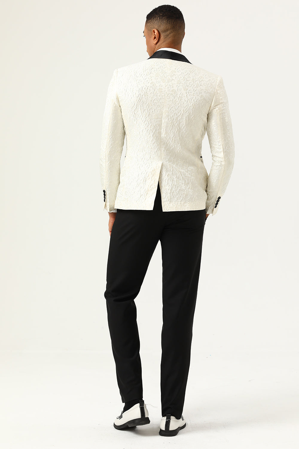 Blazer de bal jacquard pour homme à revers châle rouge, un bouton