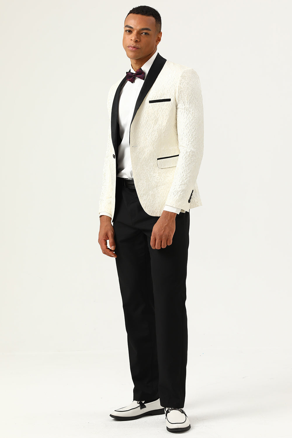Blazer de bal pour homme Jacquard à un bouton avec revers châle blanc