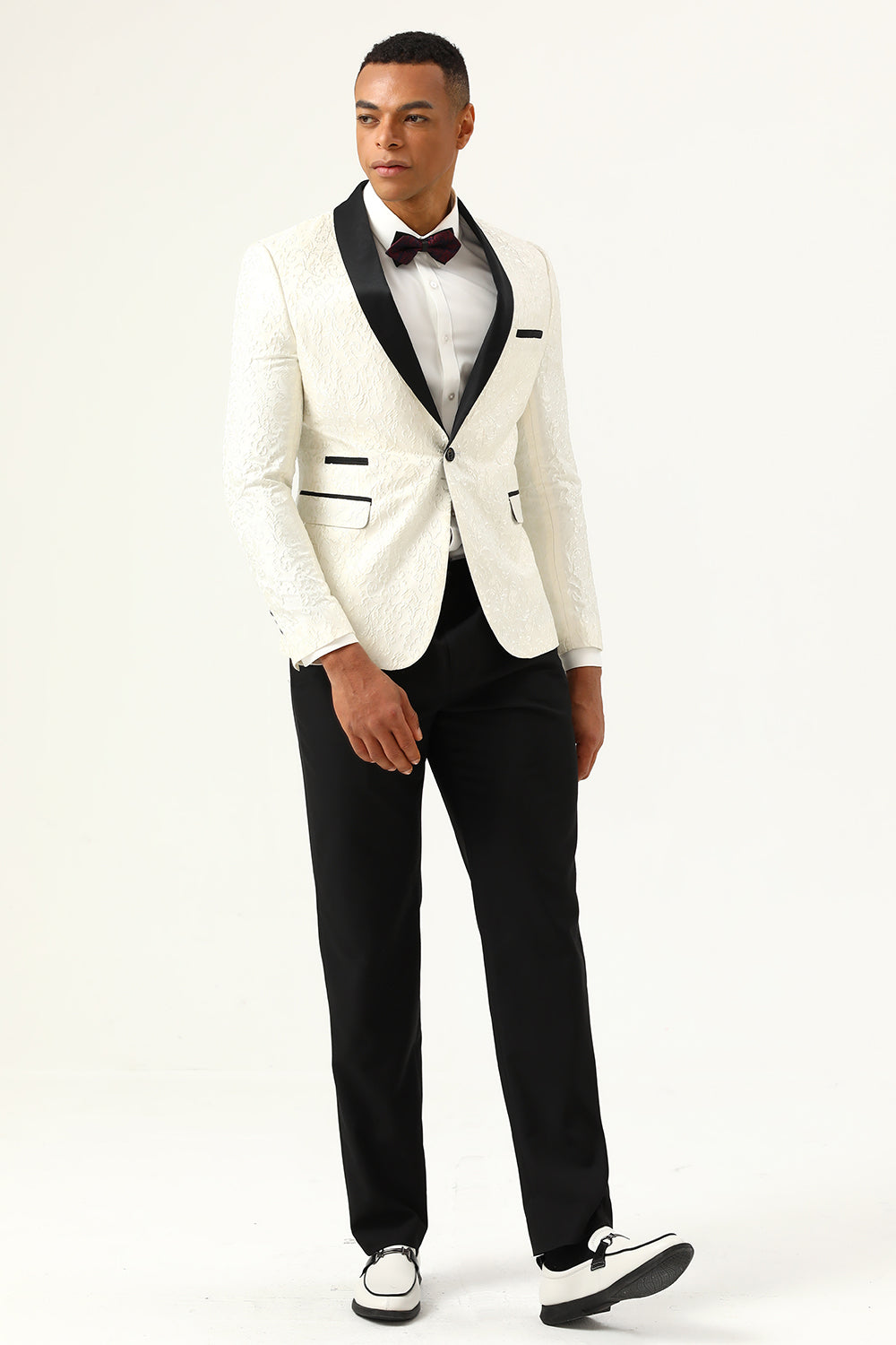 Blazer de bal pour homme Jacquard à un bouton avec revers châle blanc