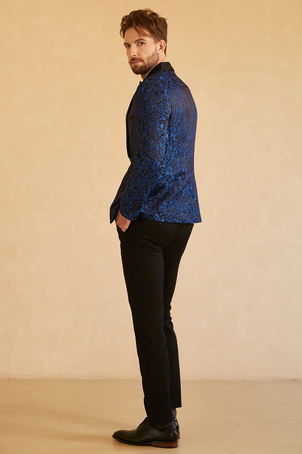 Blazer de bal pour homme en jacquard à revers châle rouge et un bouton
