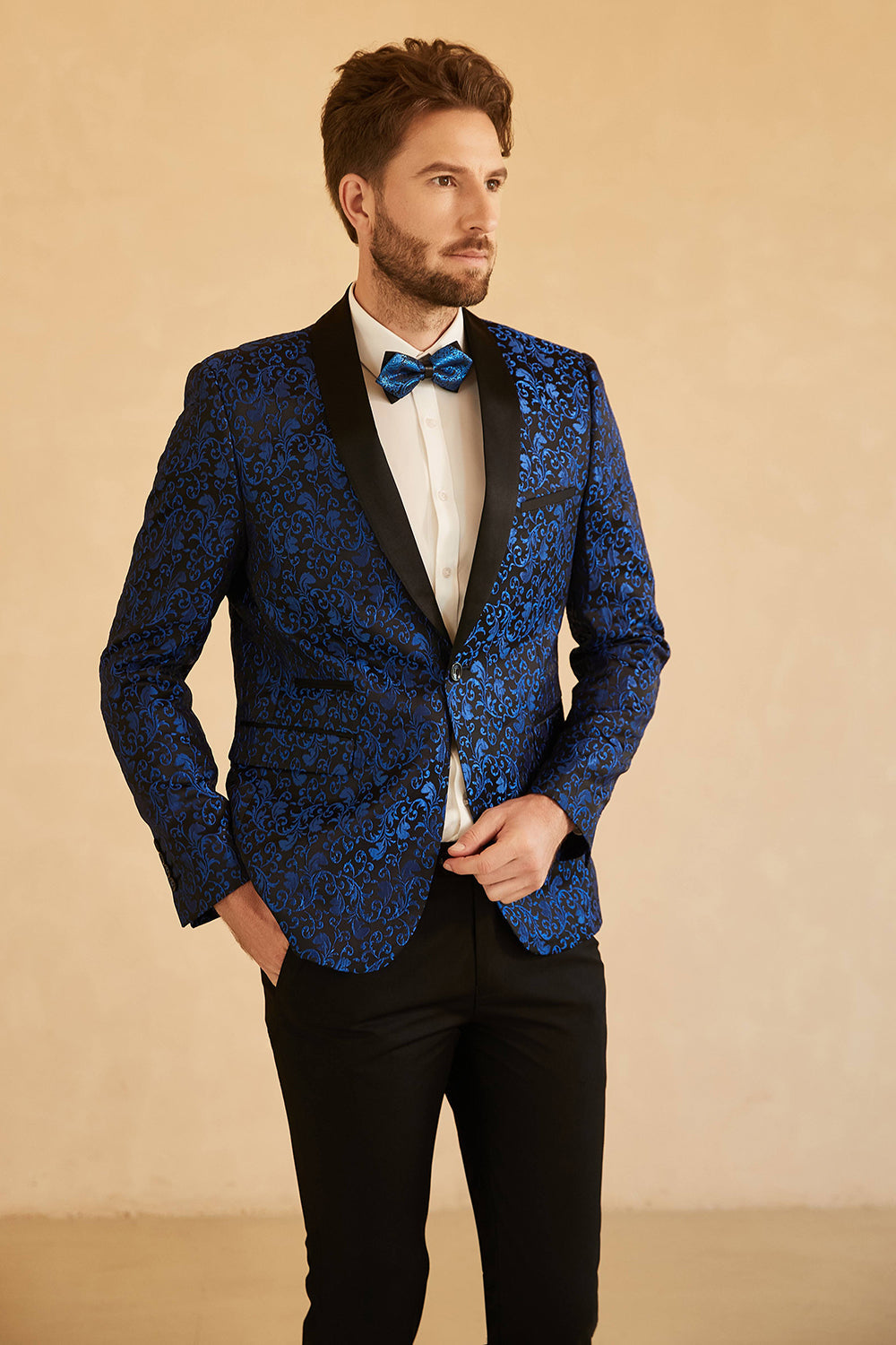 Blazer de bal jacquard pour homme à un bouton et revers châle blanc