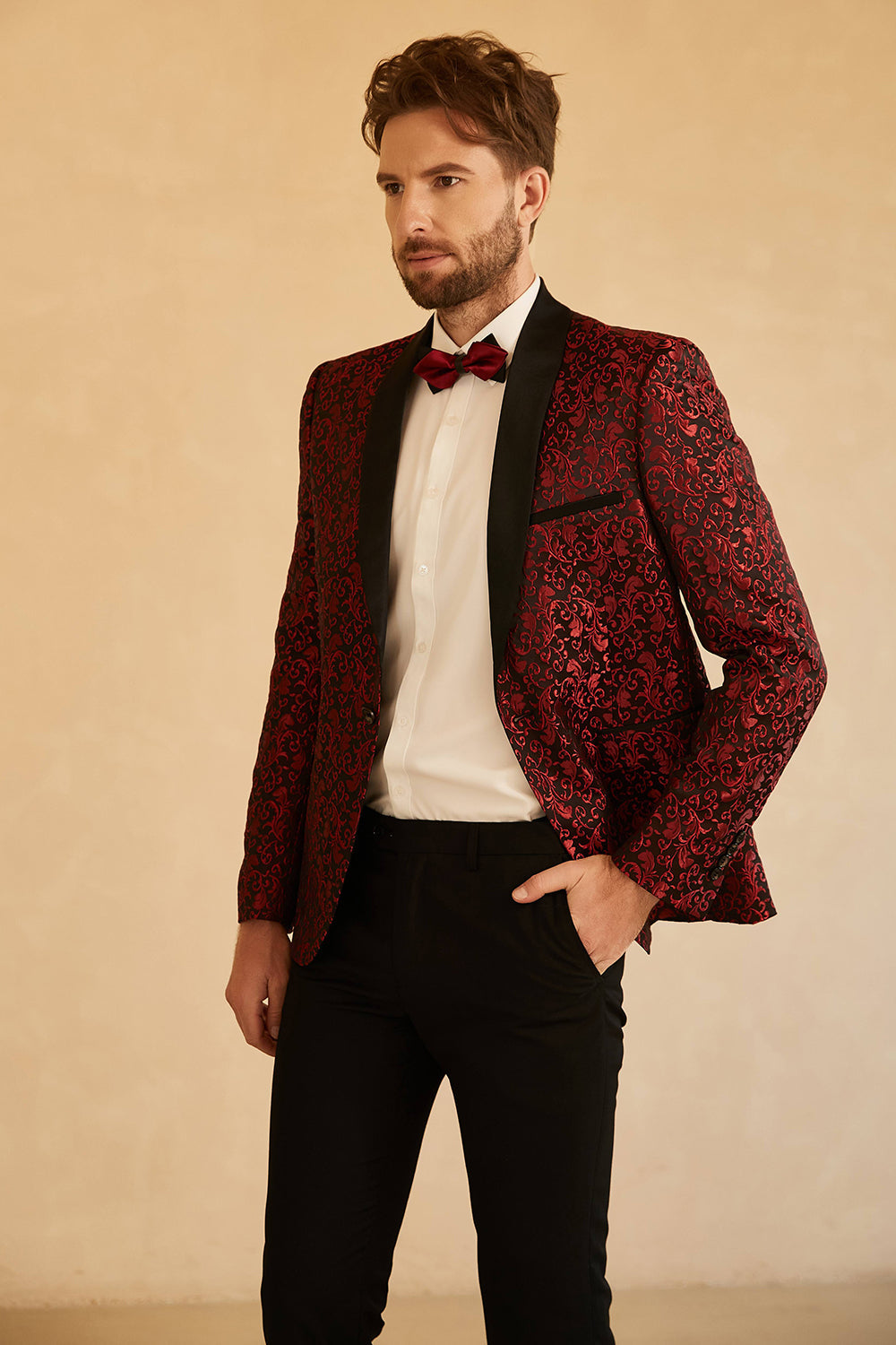 Blazer de bal jacquard pour homme à un bouton et revers châle blanc