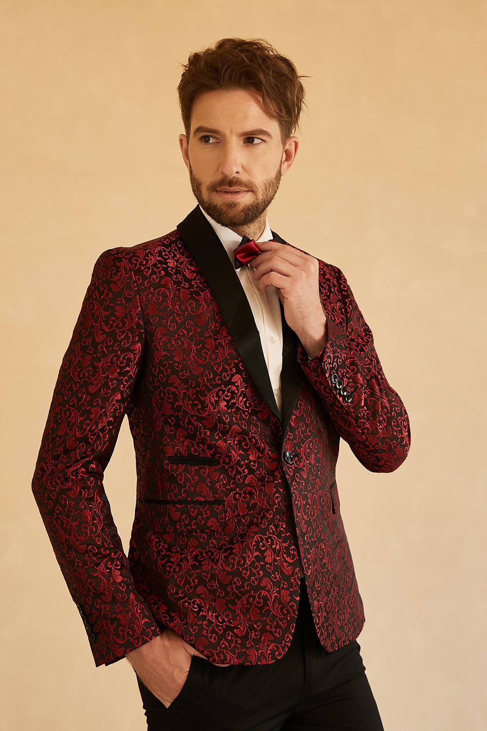 Blazer de bal jacquard pour homme à un bouton et revers châle blanc