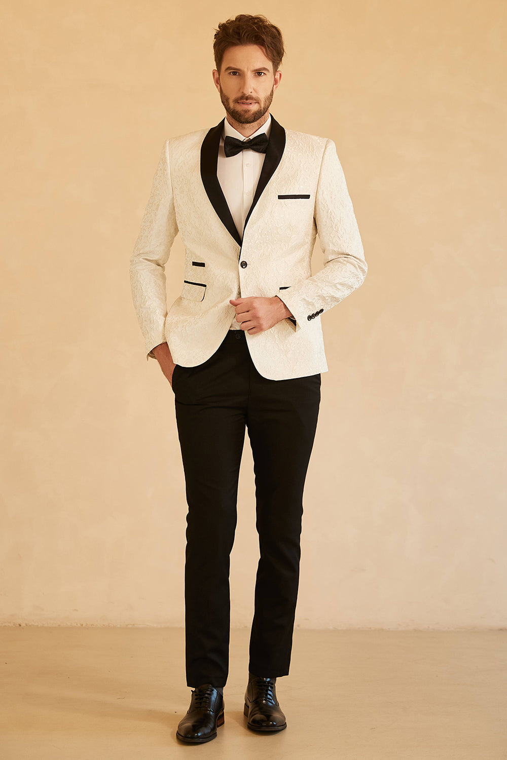 Blazer de bal pour homme en jacquard à revers châle rouge et un bouton
