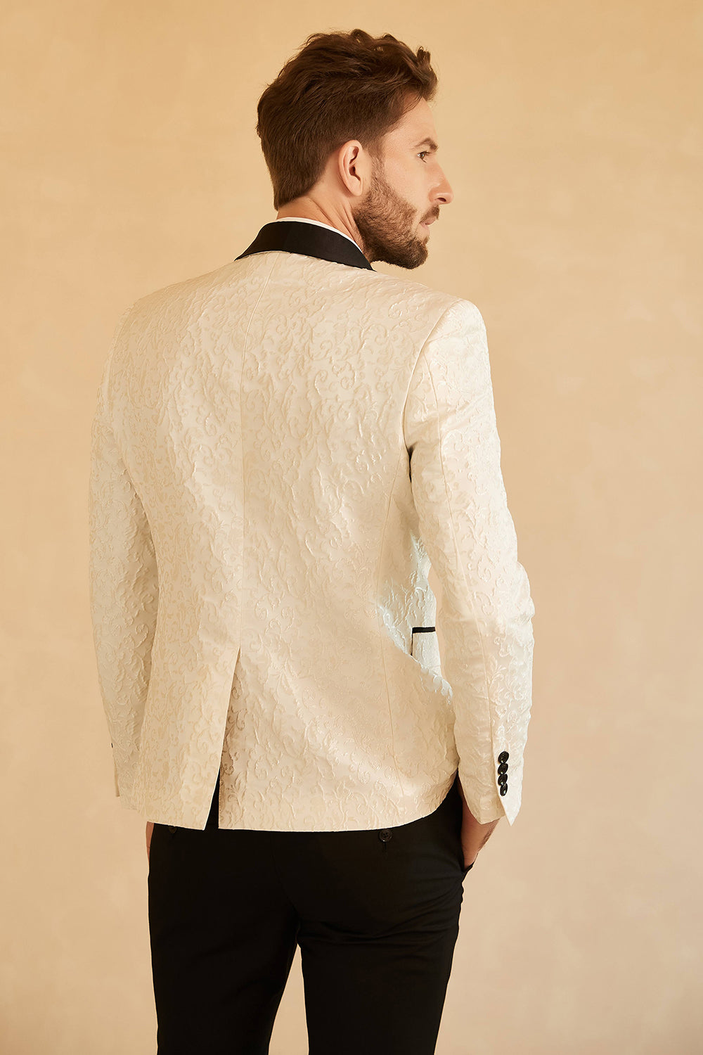 Blazer de bal jacquard pour homme à un bouton et revers châle blanc