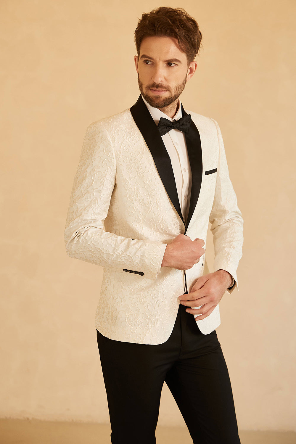 Blazer de bal jacquard pour homme à un bouton et revers châle blanc