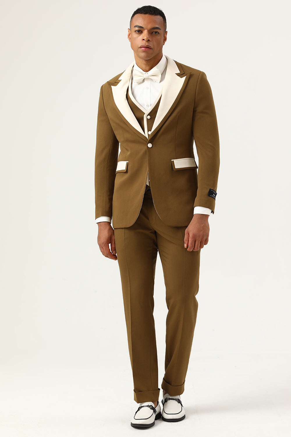 Costumes de bal pour homme un bouton à revers crantés marron