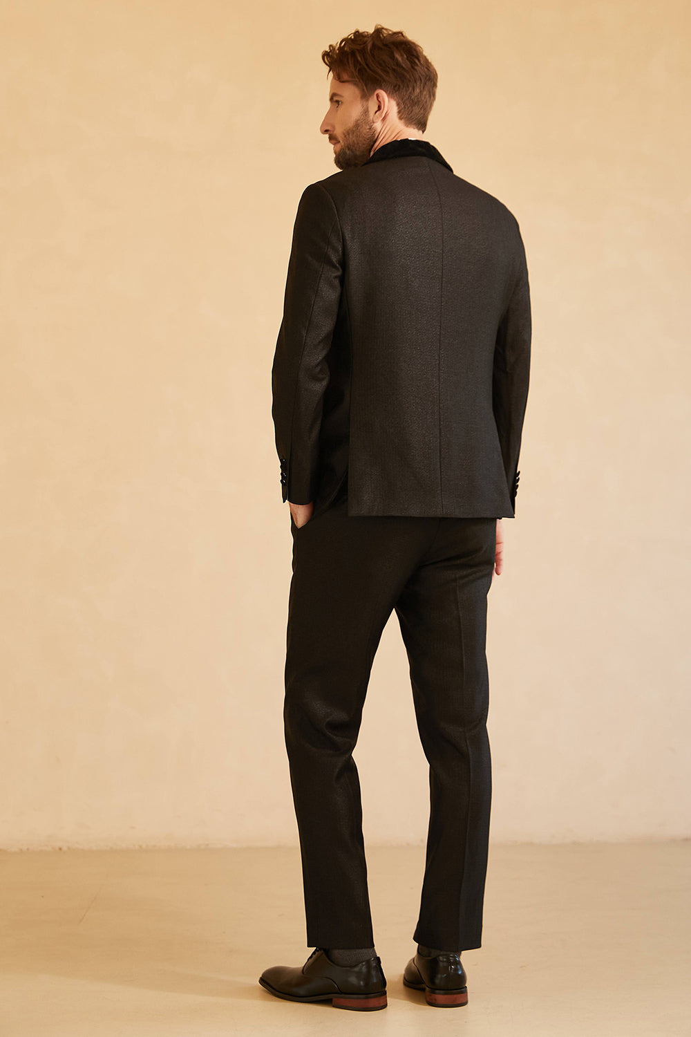 Costume homme bouton unique à revers châle bleu marine