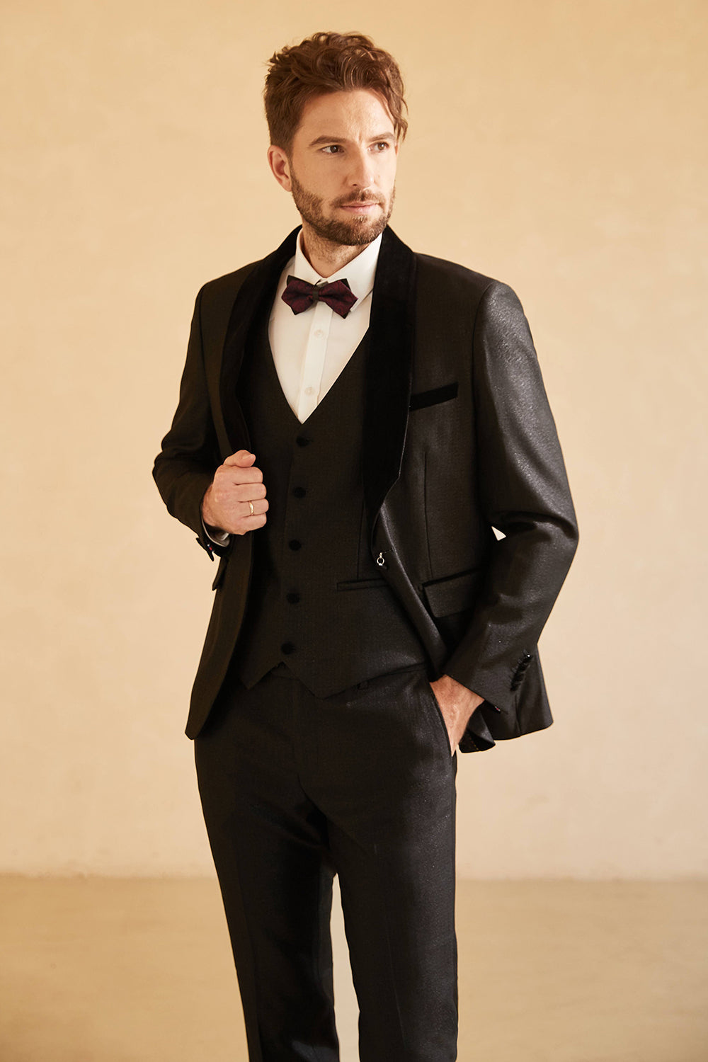 Costume homme bouton unique à revers châle bleu marine