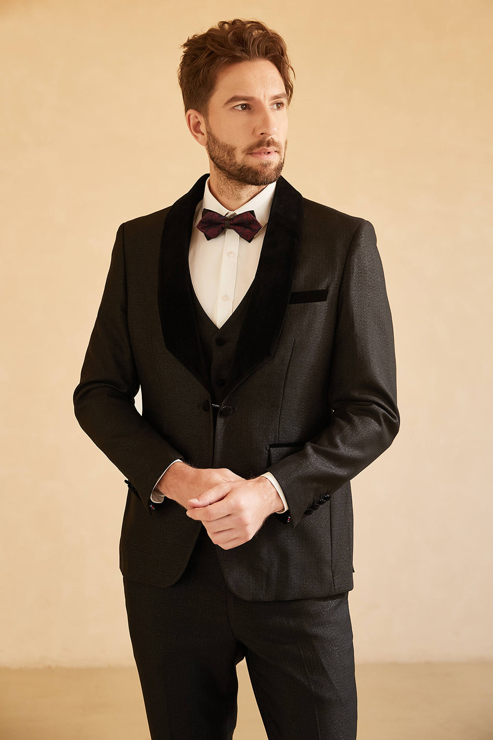 Costume homme bouton unique à revers châle bleu marine