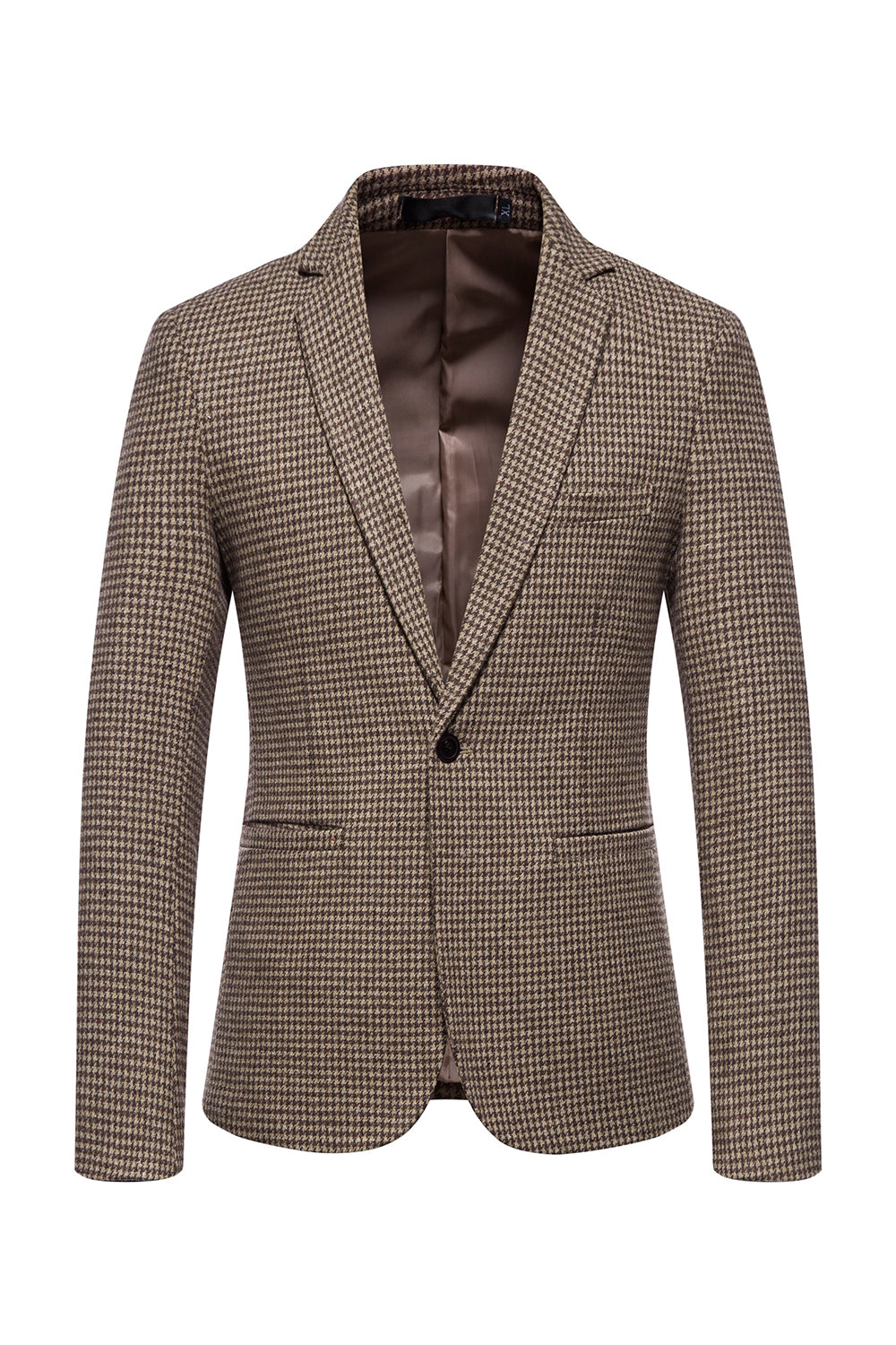 Khaki Plaid One-Button Men's Blazer