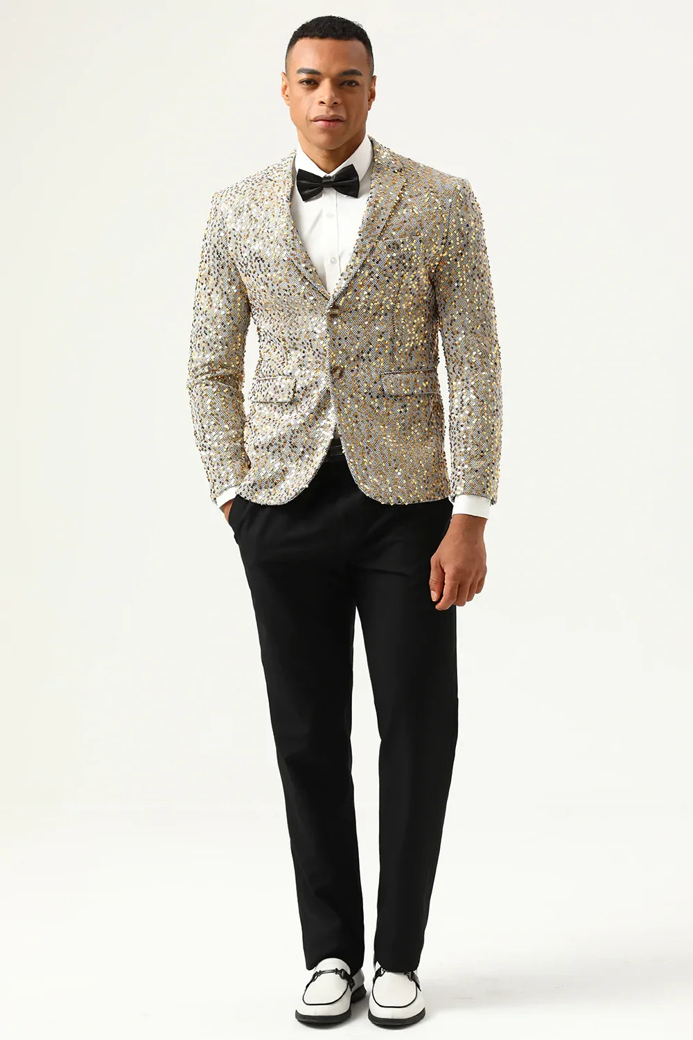 Blazer de bal pour homme à revers cranté, à paillettes champagne scintillantes
