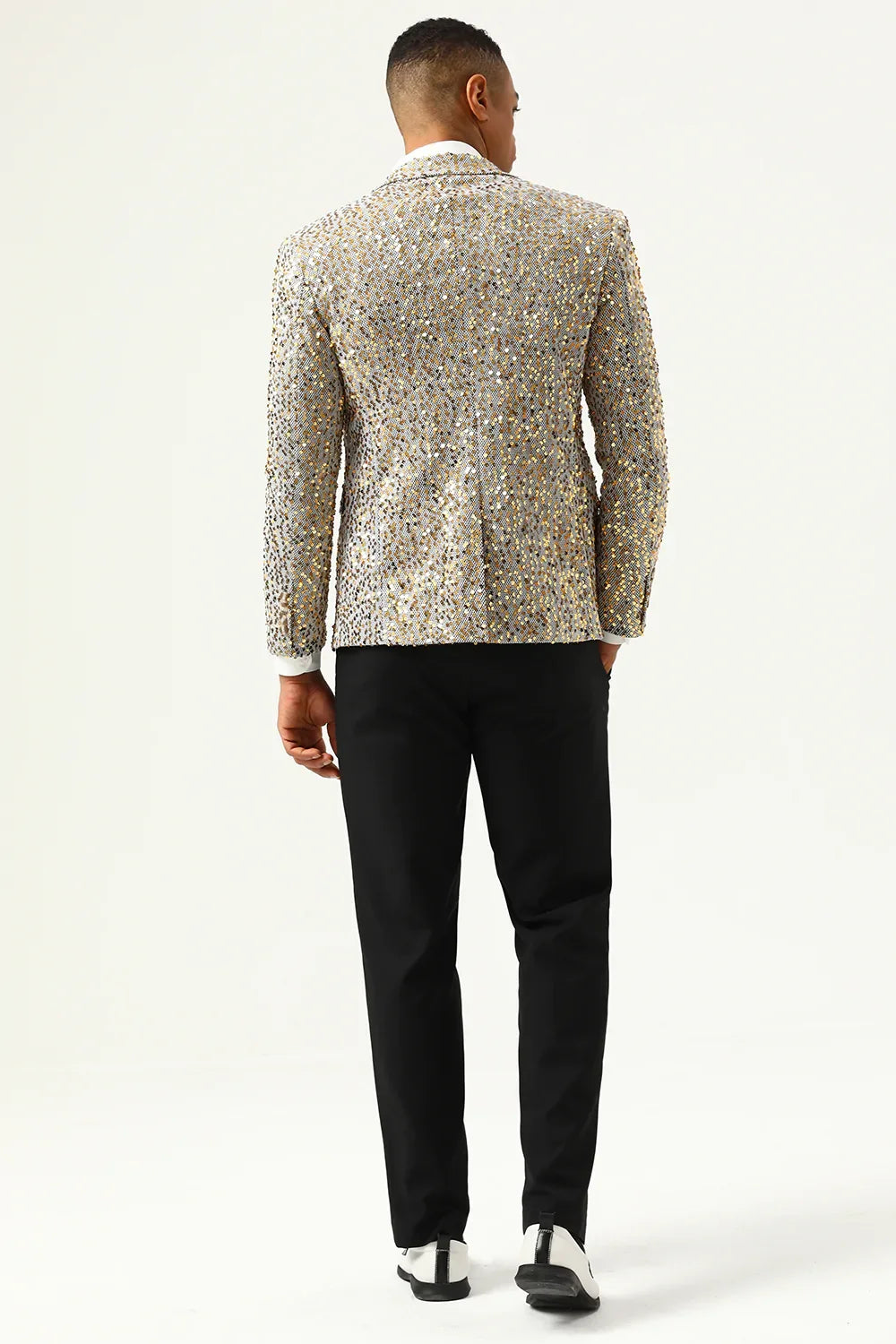Blazer de bal pour homme à revers cranté, à paillettes champagne scintillantes