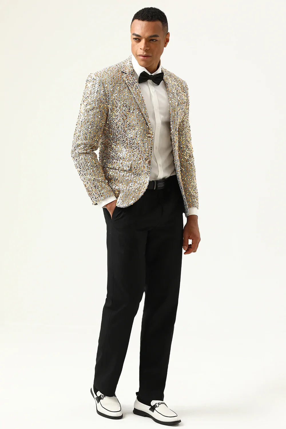 Blazer de bal pour homme à revers cranté, à paillettes champagne scintillantes