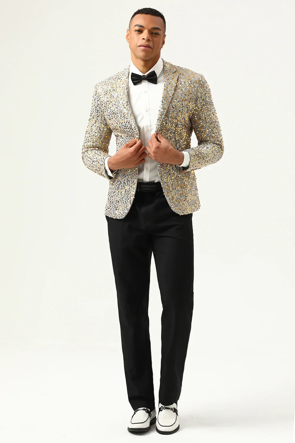 Blazer de bal pour homme à revers cranté, à paillettes champagne scintillantes