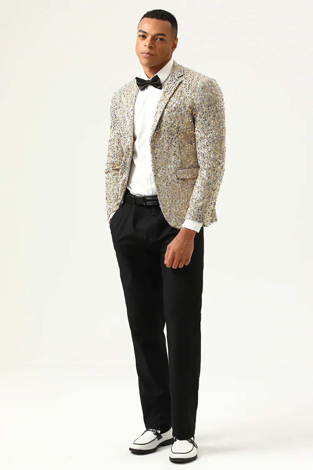 Blazer de bal pour homme à revers cranté, à paillettes champagne scintillantes