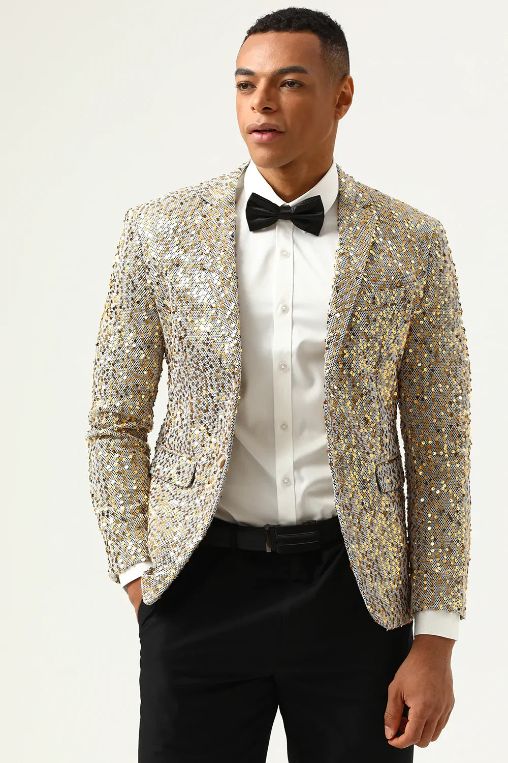 Blazer de bal pour homme à revers cranté, à paillettes champagne scintillantes