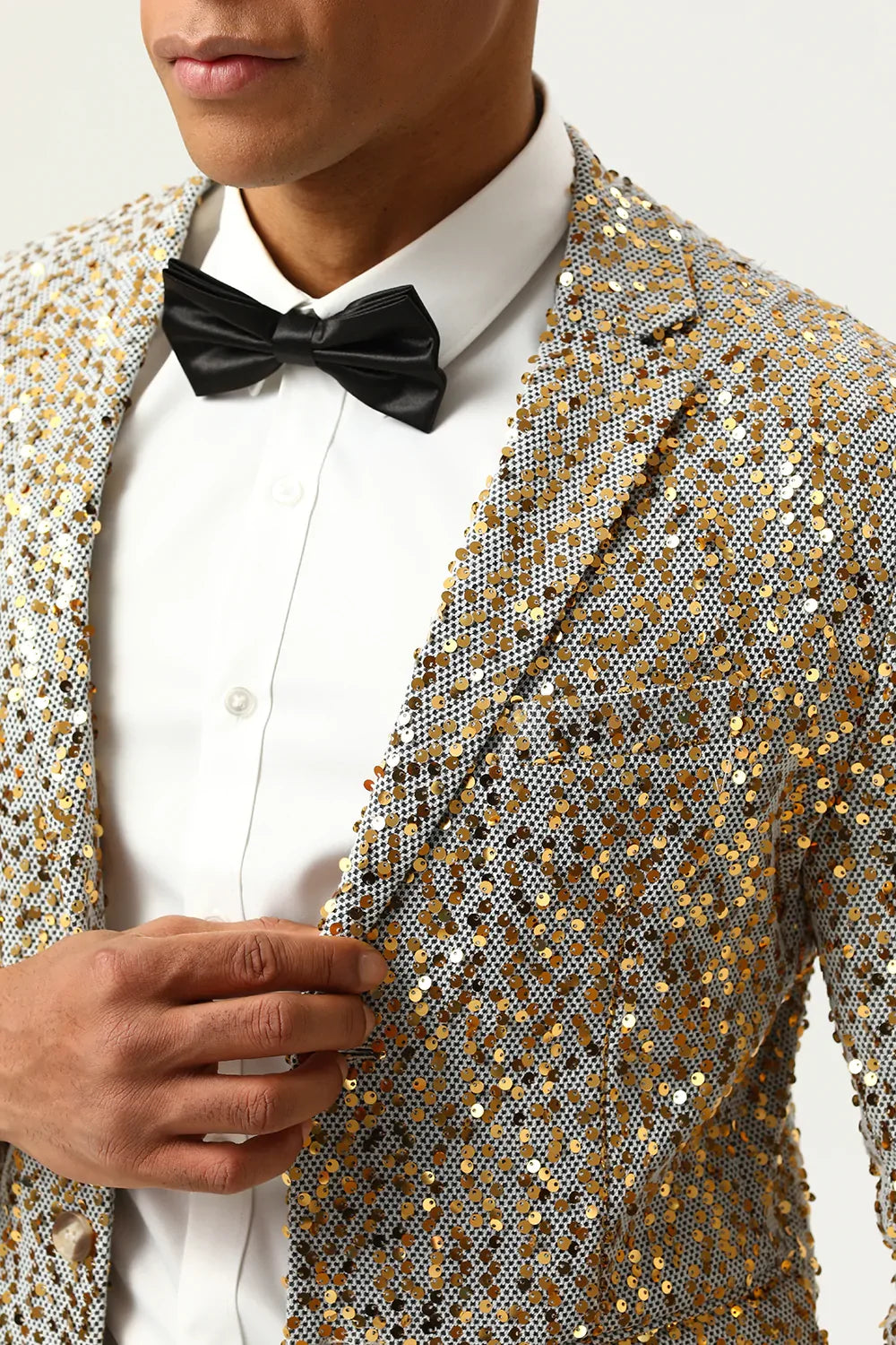 Blazer de bal pour homme à revers cranté, à paillettes champagne scintillantes