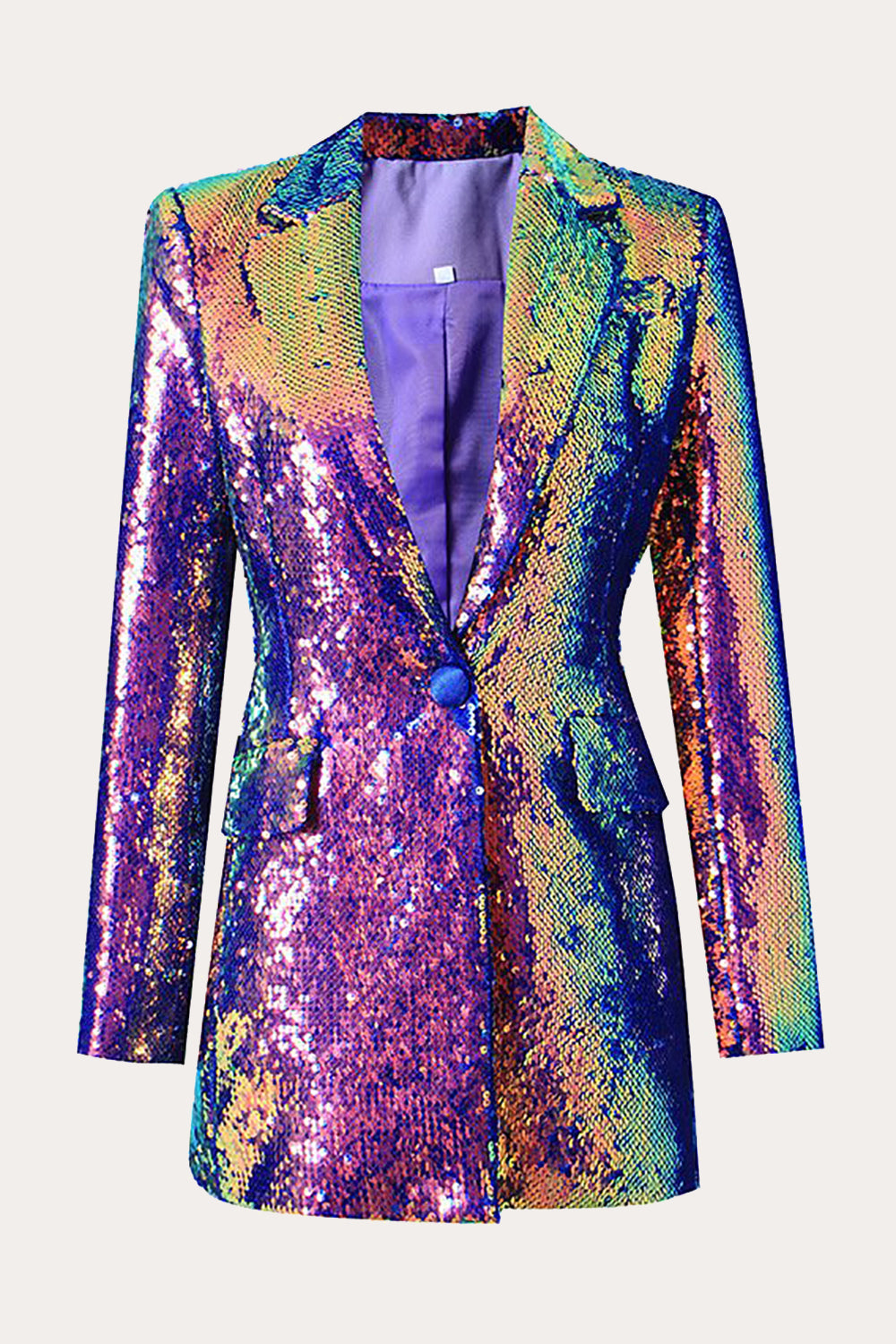 Veste blazer femme à sequins violets scintillants pour bal de promo ou rentrée des classes