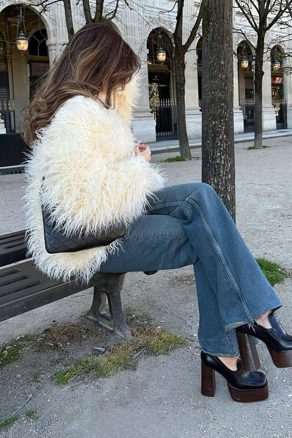 Manteau en fausse fourrure Shearling blanc à devant ouvert