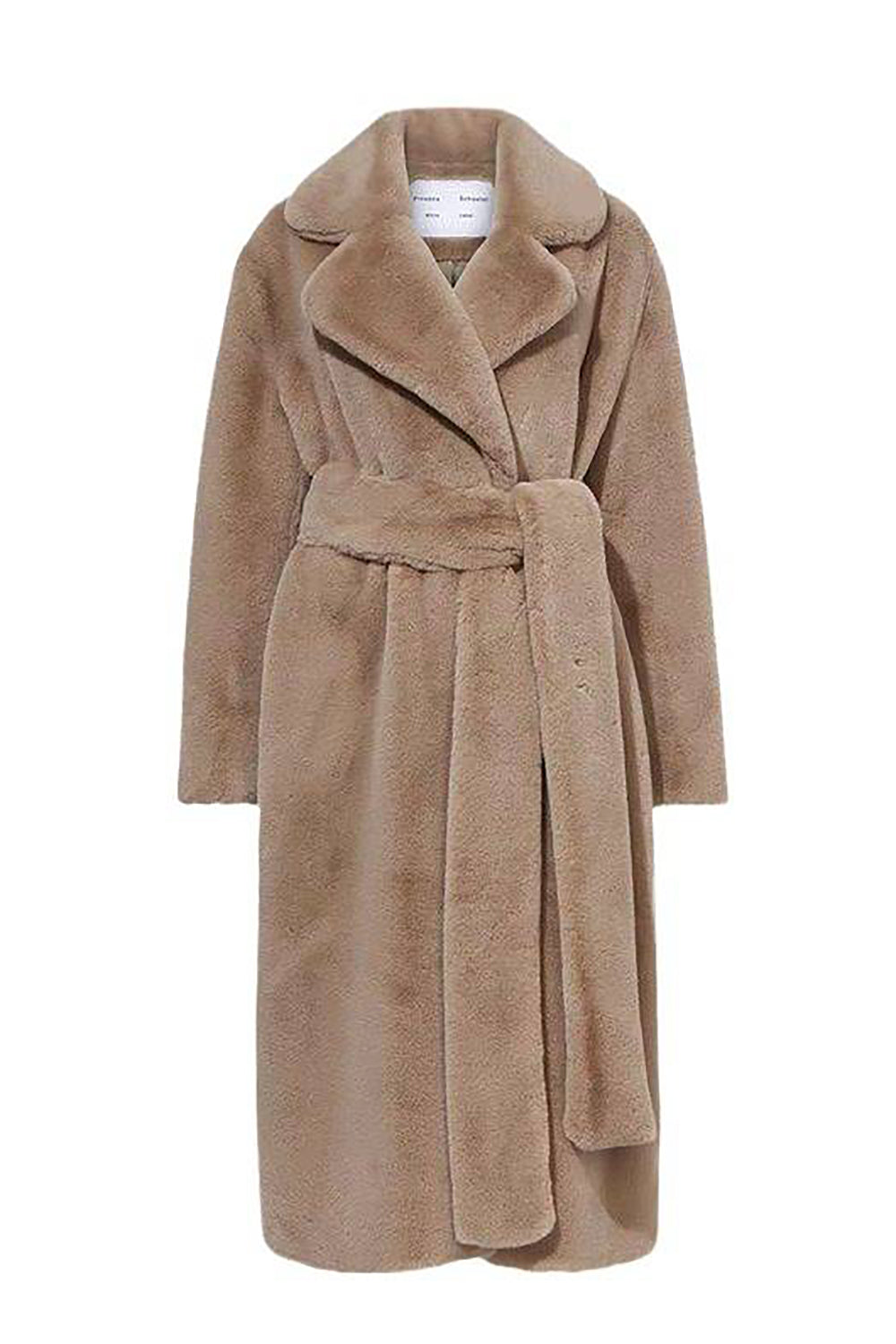 Manteau long ceinturé ouvert sur le devant en fausse fourrure et peau de mouton synthétique kaki