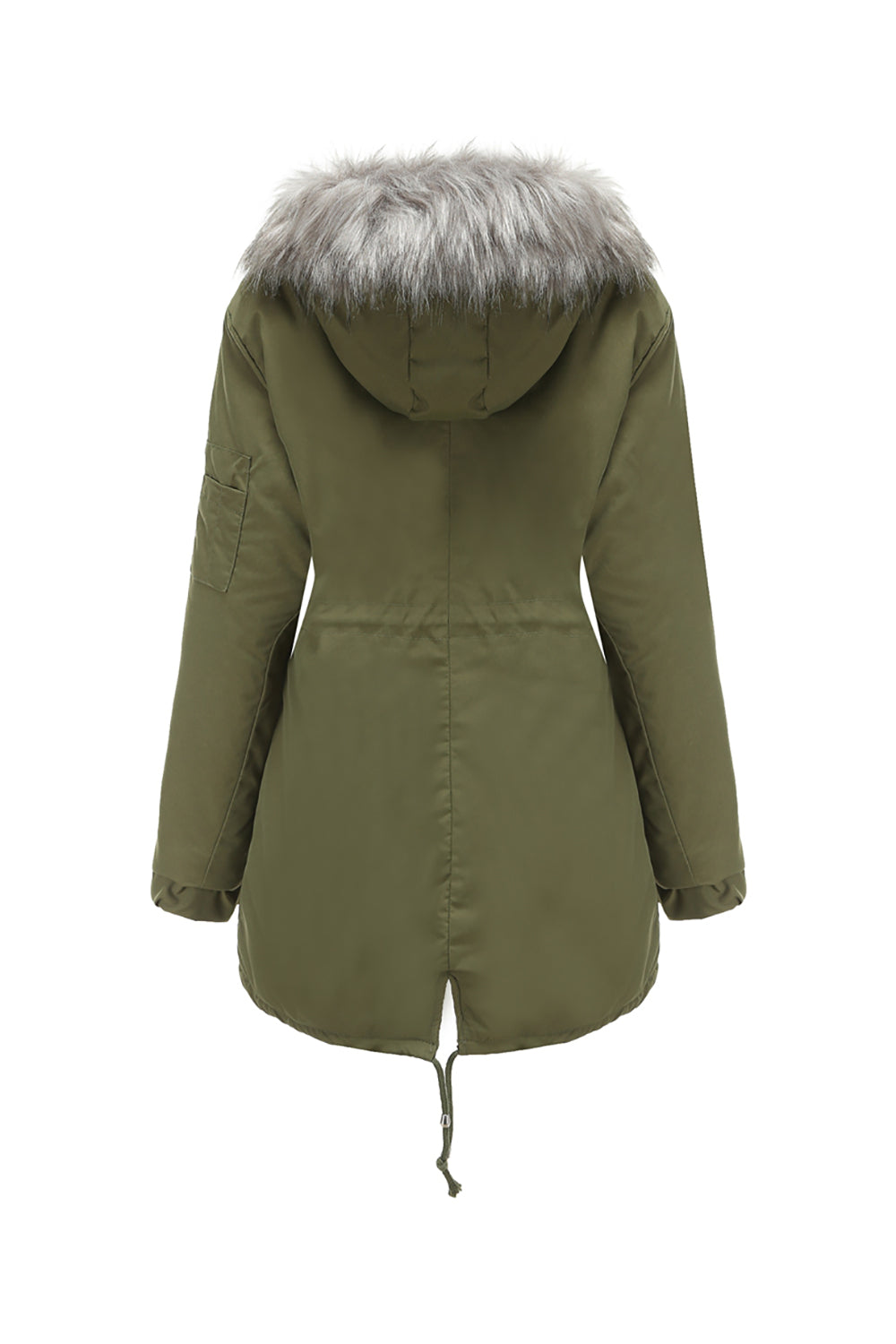 Manteau d'hiver mi-long à capuche en polaire chaude grande taille vert armée