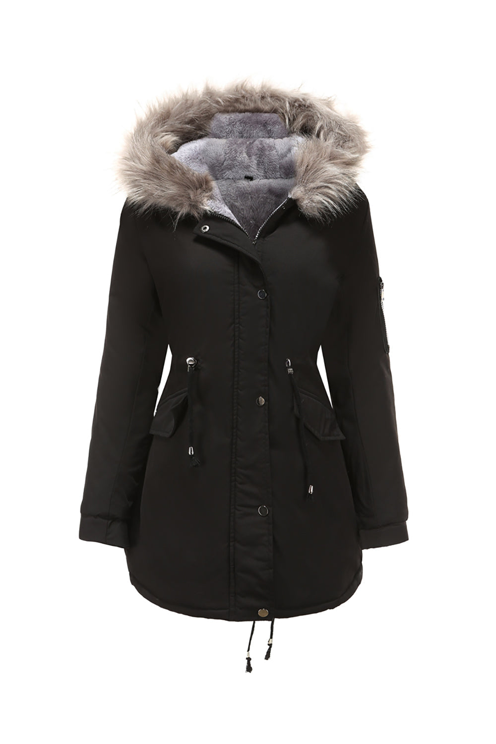Manteau d'hiver mi-long à capuche en polaire chaude grande taille vert armée