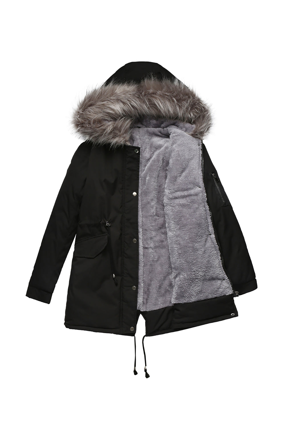 Manteau d'hiver mi-long à capuche en polaire chaude grande taille vert armée